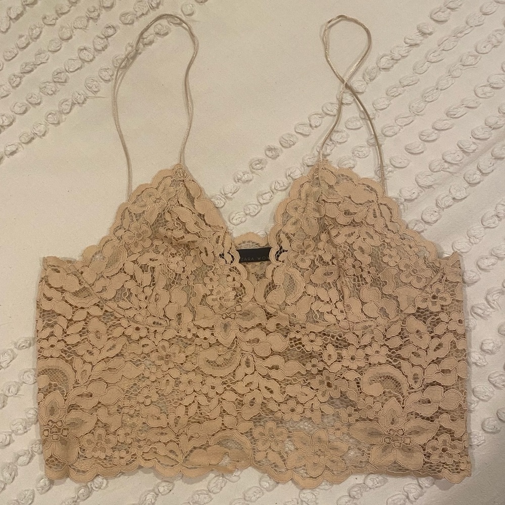 Zara Nude Lace Camisole Crop Tank Top